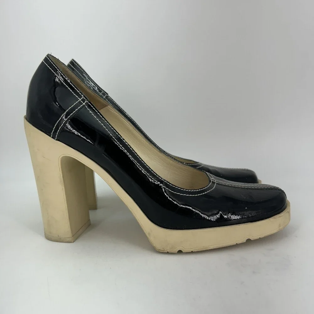 Vintage Miu Miu Shoes Womens Size 8 EU 38 Patent Platform Block Heel Italy Y2K